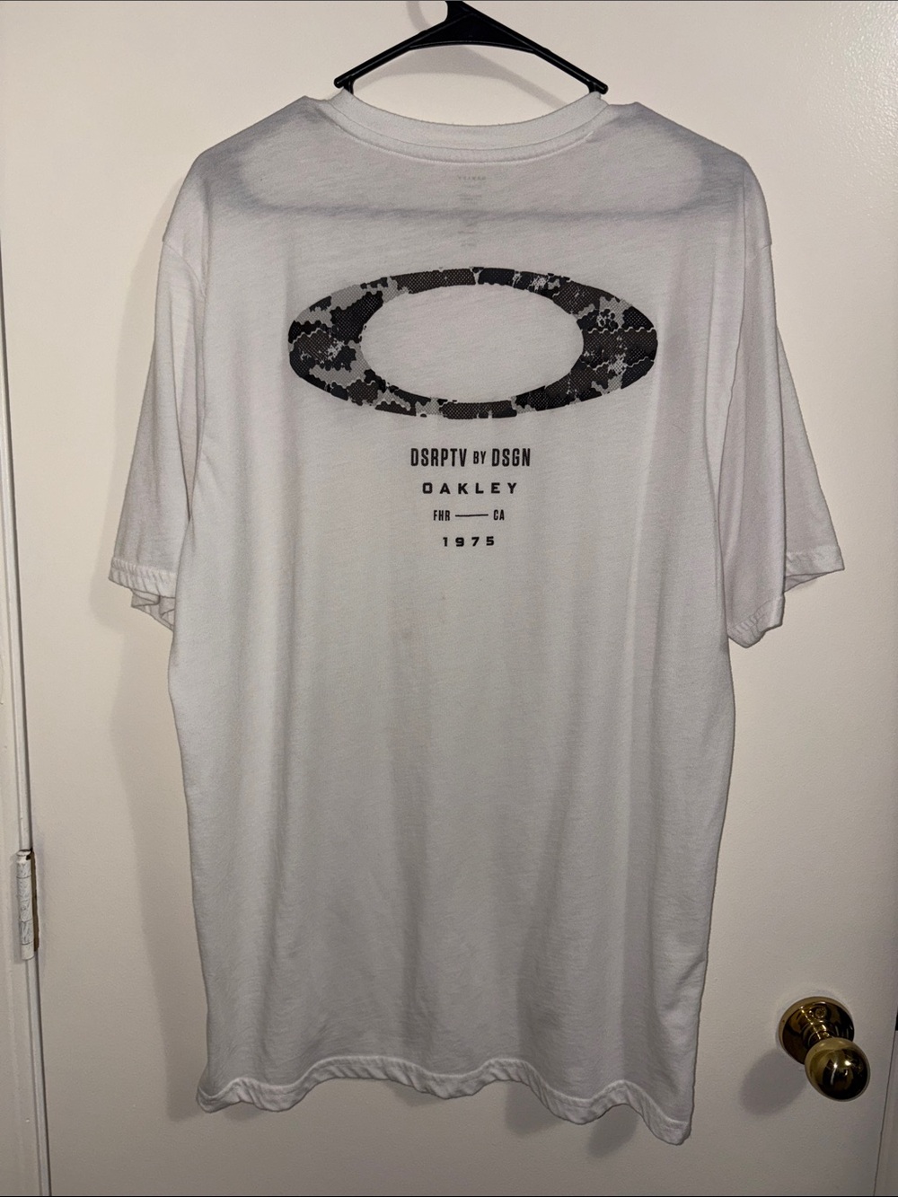 Oakley White Short Sleeve Tee with Gray Camo Oval Logo